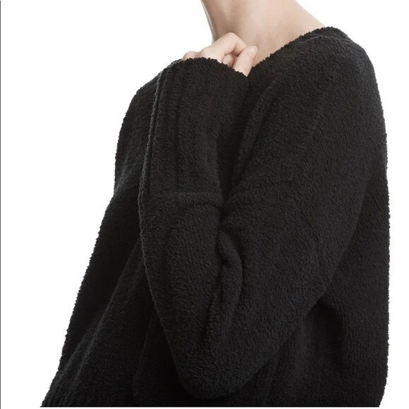 ATM Anthony Thomas Melillo Chenille V-Neck Sweater Black L Boxy Cropped Slouchy - Picture 2 of 10